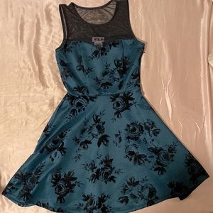 Jr’s XS green and black dress with circle skirt and sheer neckline